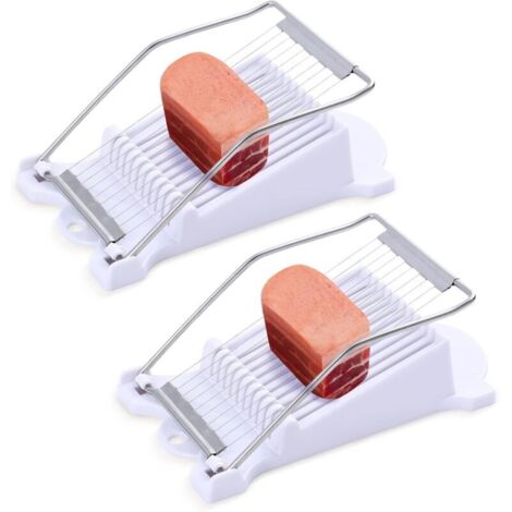 Set di 2 affettatrici per carne, affettatrici per uova e affettatrici per frutta, filo in acciaio inox, per tagliare 10 fette di uova, prosciutto, cibi morbidi e frutta (bianco)