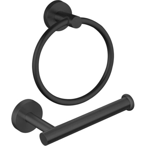 Set di 2 anelli portasciugamani e portarotolo in acciaio inox, eleganti accessori da bagno, nero opaco.