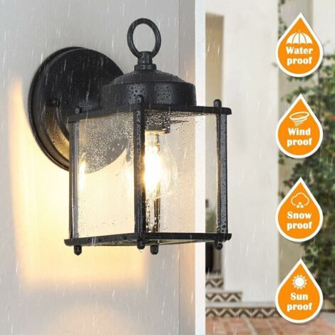 Set di 2 applique da esterno, impermeabili, per porta d'ingresso, nere con paralume in vetro smussato trasparente, resistenti alla ruggine, ideali per illuminare garage e porte del portico.