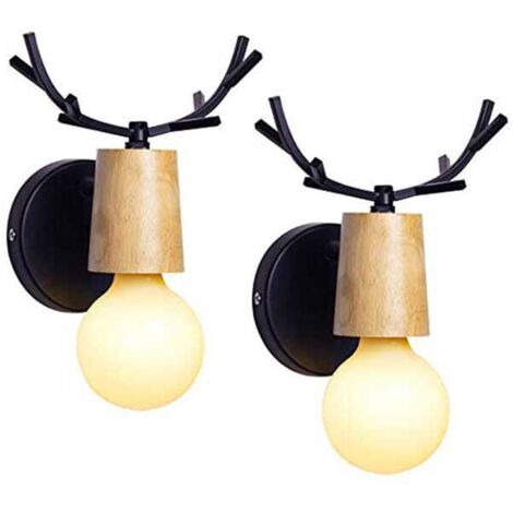 Set di 2 applique da parete in ferro e legno, lampada da parete moderna e semplice E27 40W per camera da letto, soggiorno, ristorante, cucina, corridoio, nero