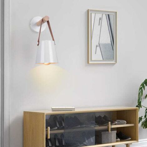 Set di 2 applique da parete in legno naturale con paralumi pendenti e attacchi E27 per corridoio, camera da letto, soggiorno, bianco (lampadina non inclusa)