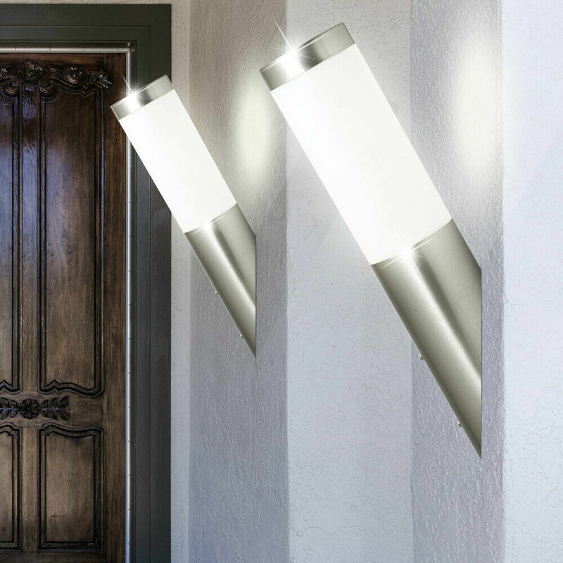 Image of Set di 2 lampade da parete per esterni illuminazione per facciate torce in acciaio inossidabile con lampadine a led