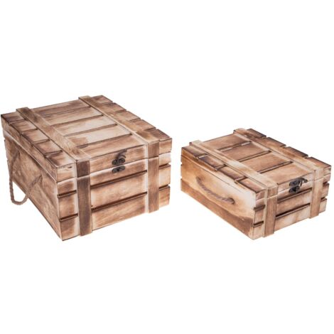 Set di 2 Bauli in Legno Larghezza 32 cm Marrone