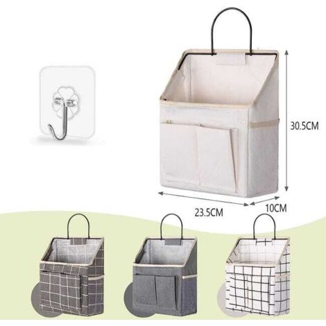 Set di 2 borse impermeabili da parete con gancio adesivo per bagno, cucina, camera da letto, cestino organizer (bianco)