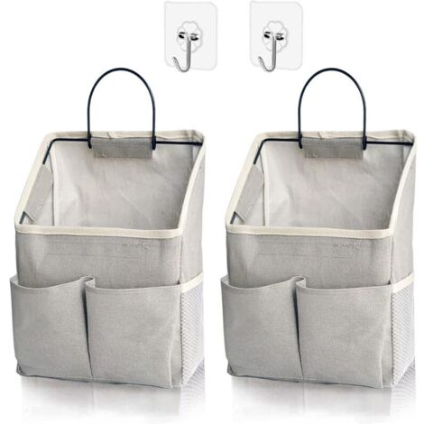 Set di 2 borse portaoggetti da parete, organizer da parete con tasche, cestino portaoggetti sospeso per dormitorio, bagno, camera da letto (grigio migliorato)