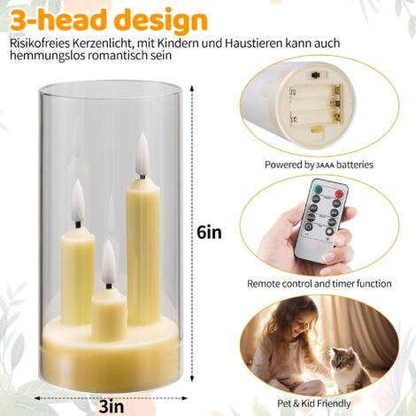 Set di 2 candele senza fiamma a batteria con telecomando e timer, LED a tre stoppini, per matrimoni romantici, perfetto per la decorazione della casa (avorio)