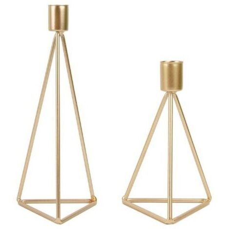 Set di 2 candelieri/candelieri geometrici in metallo dorato, candelieri di diverse dimensioni, candelieri per decorazioni da tavola per matrimoni vintage