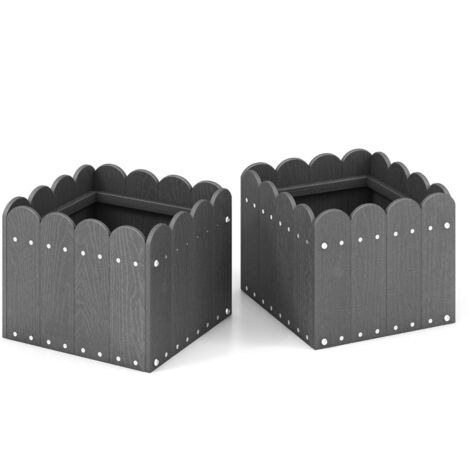 Set di 2 cassette fioriere quadrate con aperture di drenaggio, Vaso per piante HDPE resistente alle intemperie Grigio
