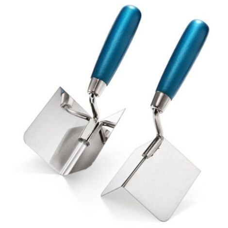 Set di 2 cazzuole angolari 80 x 60 mm, cazzuole angolari per uso interno ed esterno, in acciaio inox, per lavori professionali di intonacatura e cartongesso.