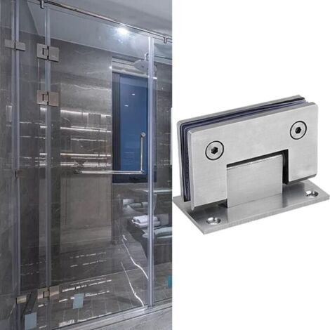 Set di 2 cerniere a 90 gradi per porta doccia con viti, spessore 4 mm, in acciaio inox per porte e vetri del bagno (argento)