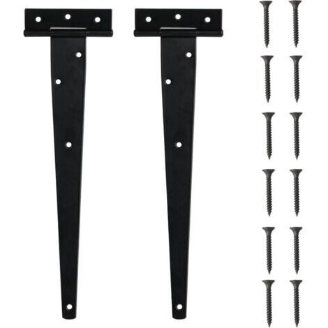 Set di 2 cerniere a T per impieghi gravosi - Cerniere a T esterne nere - 300 mm - Cerniere per porte a T pieghevoli - Metallo nero - Per porte in legno, porte da giardino, finestre
