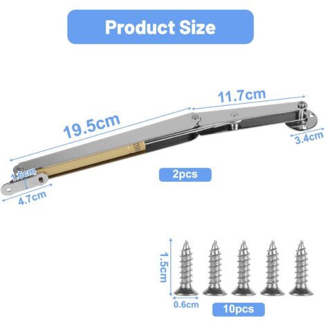 Set di 2 cerniere di supporto per coperchi, 100 N/PC, angolo regolabile, cerniere a molla a gas per carichi pesanti per scatole di legno, pensili, argento, finitura spazzolata