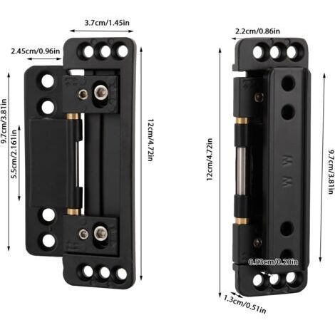 Set di 2 cerniere per porte a scomparsa regolabili CCYKXA - Cerniere per porte a scomparsa ultra sottili - Lega di zinco - Nero - Verniciatura a polvere - Moderno