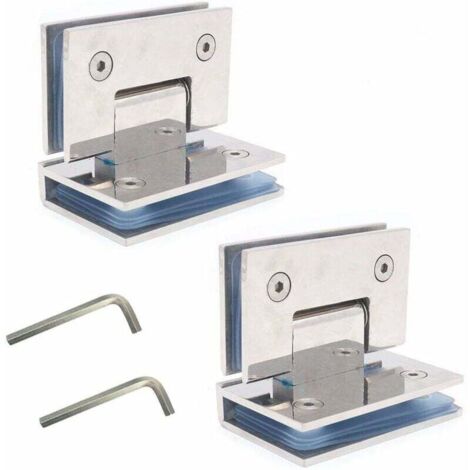 Set di 2 cerniere per porte in vetro senza telaio, cerniera per porta doccia, montaggio su pannello in vetro, pannello in vetro adatto da 8-12 mm, porta da 80-100 cm, apertura a 90 gradi
