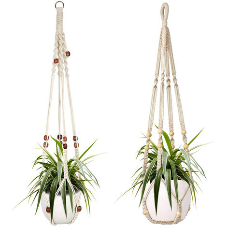 Set di 2 cesti appesi in macramè, corda di cotone, cesto da appendere, portavaso, porta piante, per interni ed esterni