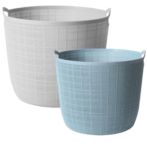 Set di 2 cesti portabiancheria in plastica, con manici facili da trasportare, per organizzare la casa, per lavanderia, camera da letto, bagno