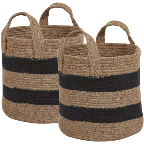 Set di 2 cestini portaoggetti boho in iuta beige e nero Gerede