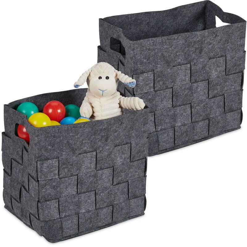 Relaxdays - Set di 2 Cestini Portaoggetti, Box Pieghevole per Scaffale, Scatole Giocattoli, 30x30x24 cm, in Feltro, Grigio