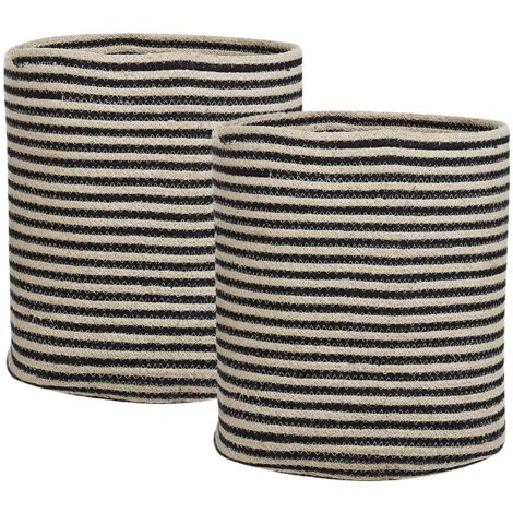 Set di 2 cestini portaoggetti in cotone stile boho beige con nero Yerkoy