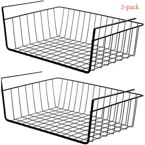 Set di 2 cestini portaoggetti neri da appendere per ripiani inferiori, ripiani sottopensile, organizer a cestello scorrevole, ripiani per cucina/dispensa