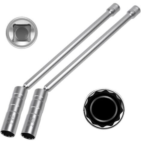 Set di 2 chiavi a bussola per candele (16 mm/14 mm), chiave magnetica girevole a 360 gradi per candele, set di chiavi a bussola a 12 punte per candele, chiave in acciaio per candele lunga 30 cm, per r