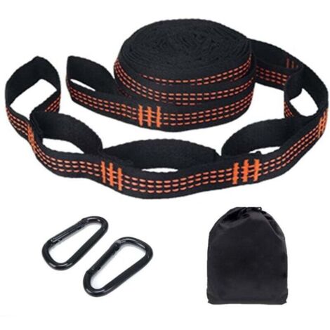 Set di 2 cinghie per amaca, 2,8 m x 2,5 cm, con 2 moschettoni per il fissaggio, accessori per la sospensione dell'altalena da campeggio, carico massimo: 200 kg, per amache da campeggio o sedili sospes