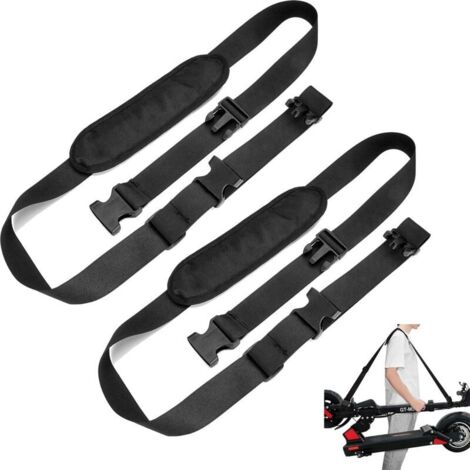 Set di 2 cinghie regolabili per monopattino con spallacci extra spessi e antiscivolo. Compatibile con sedie da spiaggia, bici senza pedali, bici per bambini, bici pieghevoli e snowboard. Colore: nero.