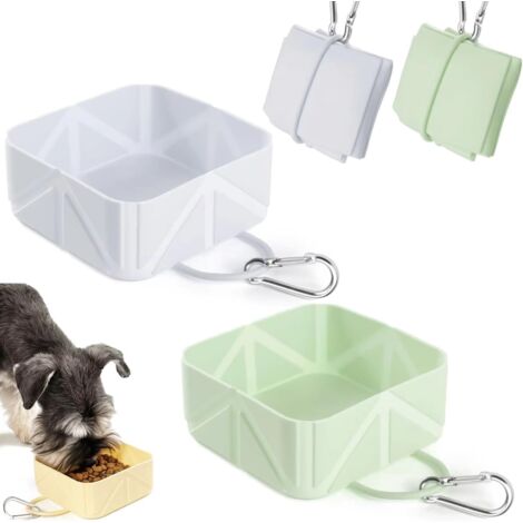 Set di 2 ciotole pieghevoli in silicone per cani e gatti, portatili, pieghevoli ed espandibili, ideali per passeggiate, parcheggio e viaggi (grigio e verde).