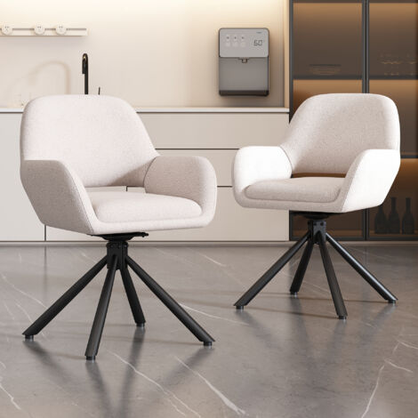 Set di 2 comode sedie girevoli Sherpa con braccioli, bianche