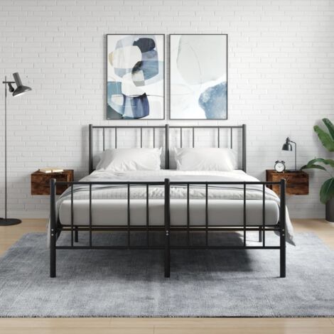 Set di 2 Comodini a Muro da Camera da Letto,Tavolini Rovere Fumo 35x35x20 cm -MN24338