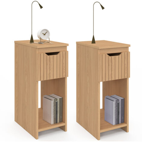 Set di 2 comodini ANOUK, 1 cassetto, effetto legno e doghe
