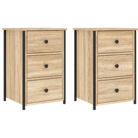 Set di 2 comodini con 3 cassetti 40 x 36 x 60 cm in derivati del legno, color rovere e ferro DEC035265