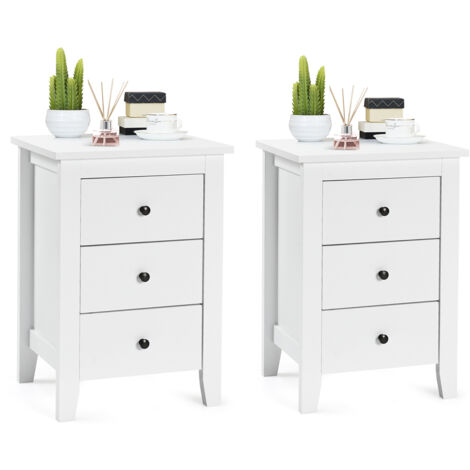 Set di 2 comodini con 3 cassetti per camera da letto, Cassettiera moderna vicino al letto Bianco