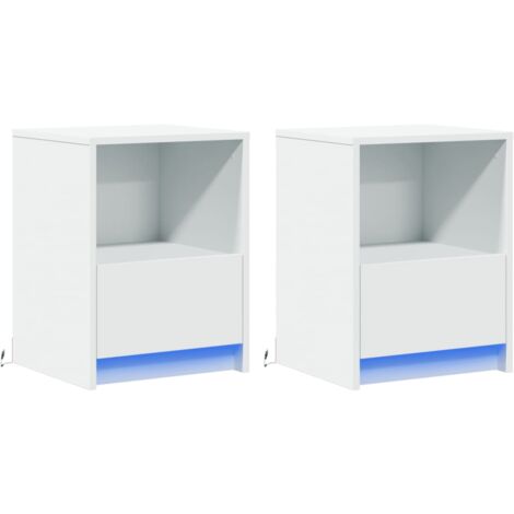 Set di 2 comodini con cassetto e LED in derivati del legno bianco DEC032872