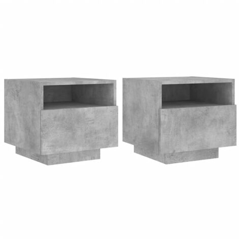 Set di 2 comodini con cassetto e LED RGB in derivati del legno colore grigio cemento DEC032833