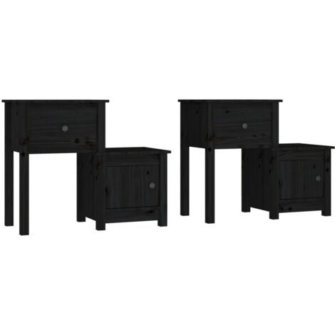 Set di 2 comodini con cassetto e scomparto con anta 79,5 x 38 x 65,5 cm in legno massello di pino nero DEC035610