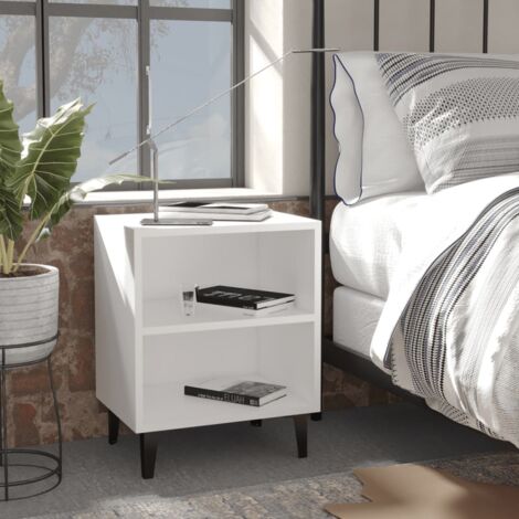 Set di 2 Comodini con Gambe in Metallo Tavolini da notte ,Tavolini da divano ,Bianchi 40x30x50 cm ITD36802