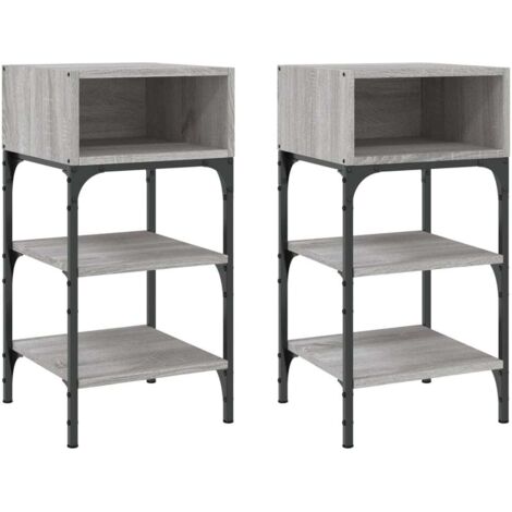 Set di 2 comodini con ripiani 35 x 34,5 x 70 cm in legno ingegnerizzato grigio e ferro DEC035652