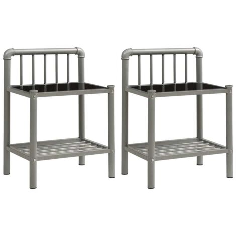 Set di 2 comodini con ripiano 45 x 34,5 x 62,5 cm in metallo nero e vetro DEC035412
