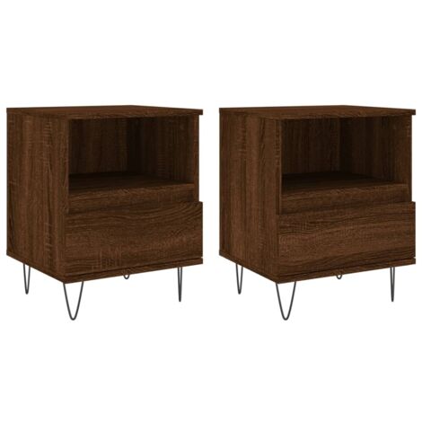 Set di 2 comodini con vano a giorno e cassetto 40 x 35 x 50 cm multistrato marrone e metallo DEC035183