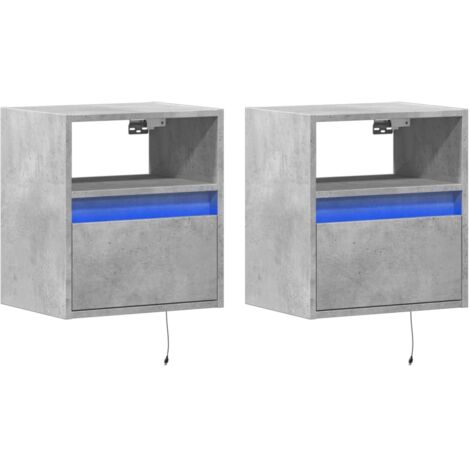Set di 2 comodini da parete 41 x 31 x 45 cm con luci LED in legno ingegnerizzato grigio DEC036153