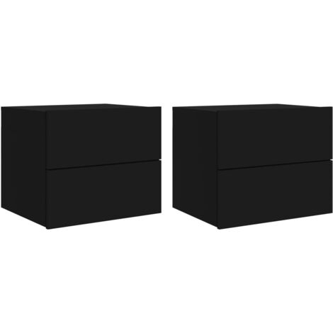 Set di 2 comodini da parete con cassetti e luci LED in legno ingegnerizzato nero DEC036161