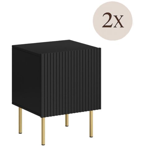 Set di 2 comodini Farini, Comò basso con anta battente e vano interno, Finitura effetto cannettato, 45x40 h51 cm, Nero