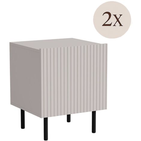 Set di 2 comodini Livraga, Comò basso con anta battente e vano interno, Finitura effetto cannettato, 45x40 h51 cm, Beige