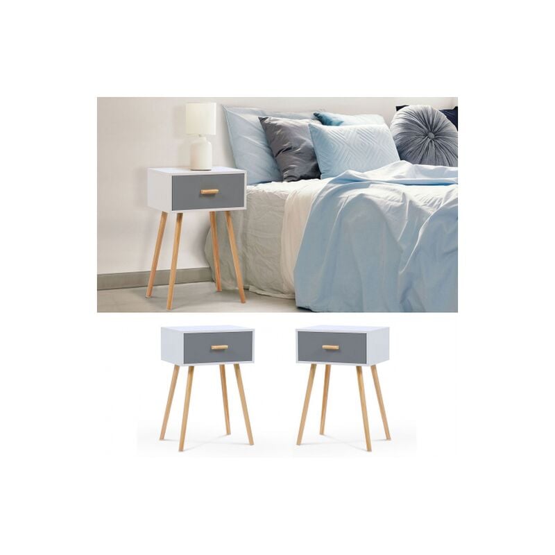 Set di 2 comodini scandinavi eiya in legno bianco e grigio