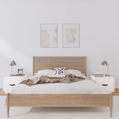 Set di 2 Comodini Tavolini da notte  Tavolini da divano  Bianco 40x34x35 cm in Legno Massello di Pino ITD94060