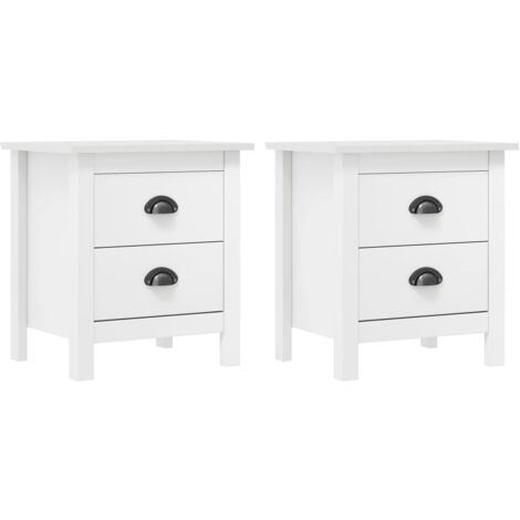 Set di 2 Comodini ,Tavolini da notte ,Tavolini da divano Hill Bianchi  46x35x49,5 cm Legno Massello di Pino VXN680378 BonneVie