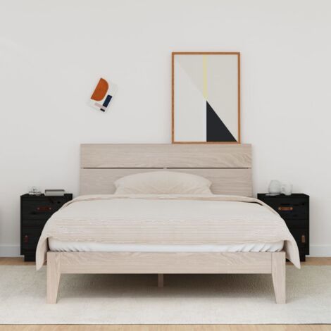 Set di 2 Comodini Tavolini da notte  Tavolini da divano  Neri 40x34x55 cm in Legno Massello di Pino ITD38024