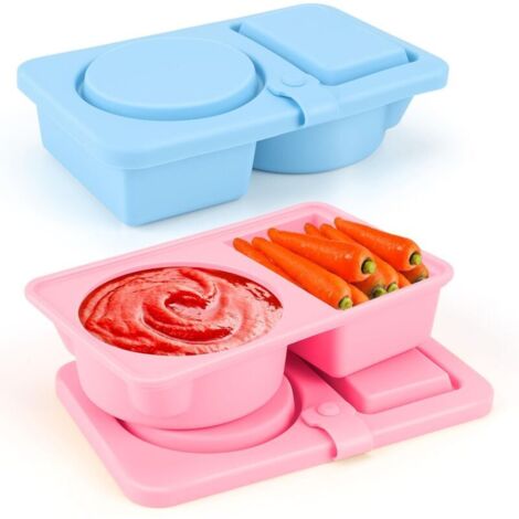 Set di 2 contenitori per snack a due scomparti con coperchio, piccoli contenitori per snack in silicone con 2 scomparti (70 + 90 ml), contenitore per salse a doppio strato con coperchio, contenitori r