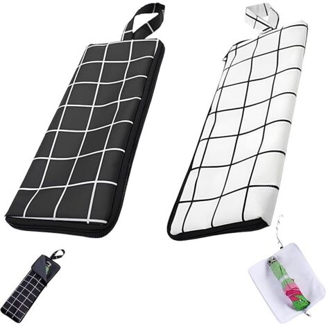 Set di 2 copriombrelli, borse portaombrelli, copriombrelli pieghevoli impermeabili, custodia portatile riutilizzabile per ombrelli bagnati - Motivo a scacchi bianco e nero, 38 x 12,5 cm